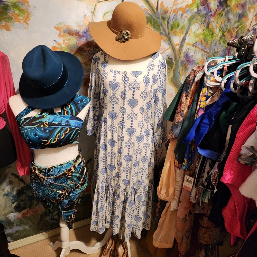 NWOT Johnny Was Jade Beau Eyelet Button-Down Tiered Midi Dress Boho Chic - Picture 10 of 14